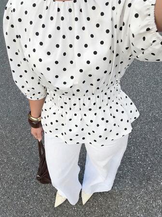 Siren Gaze Women's Fashion Casual New Polka Dot Puff Sleeve Blouse