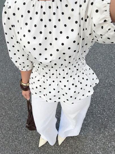 Siren Gaze Women's Fashion Casual New Polka Dot Petal Sleeve Blouse