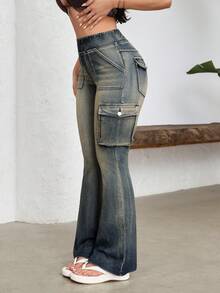 Flexra Women's Casual Flared Jeans With Pockets, Versatile For Daily Wear - Blue - View 5