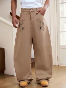 GALLERY FADE Men's Casual Jeans With Pockets, Curved Leg Design - Brown - View 2