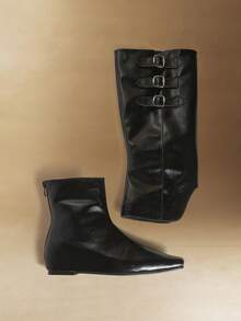 Rosivie Women's Buckle Design Casual High-Top Boots For Daily Wear - Black - View 6