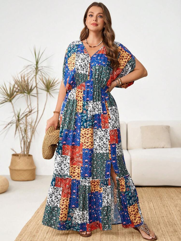 Plus Size Casual Ditsy Floral Dress