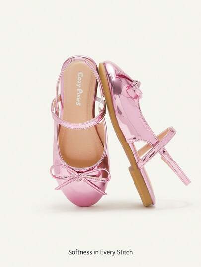 Cozy Pixies A Pair Of Fashionable Versatile Casual Golden Pink Party Fun Princess Style Cute Bow Closed Toe Mule Shoes Princess Girl Baby Flat Shoes