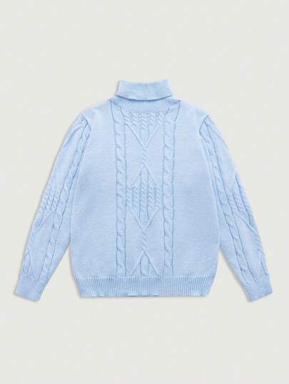 Courvante 男士休闲纯色高领毛衣，适合秋冬季节穿着，浅蓝色，爱尔兰男士款，长袖上衣