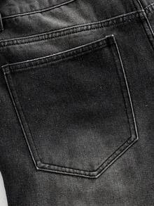 ROMWE MEN Street Life Men's Rhinestone Decorated Denim Bermuda Shorts - Black - View 5