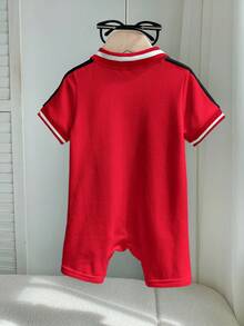 SHEIN Neugeborenes Baby Unisex bequemer, atmungsaktiver, kühler und feuchtigkeitsableitender weißer gestrickter Kurzarm-Romper, geeignet für Innen, Außen, Alltag, Sport, Spiel, Party, Fotoshooting, Urlaub, Festivals, Hochzeit, Babyparty und 1. Geburtstagsfeiern - Rot - View 2