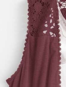 Rusticease Plus Size Casual Solid Color Lace Patchwork Sleeveless Jacket - Redwood - View 5