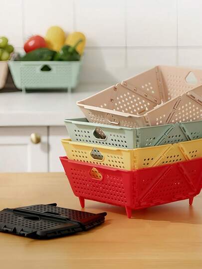 1 Adet Büyük Kapasiteli Katlanabilir Plastik Meyve Sepeti Sebze Süzgeci Mutfak Yıkama Saklama Alanı Tasarrufu Sağlayan Tasarım Mutfak Aleti