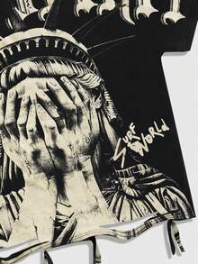 ROMWE MEN Street Life Men's Street Style Batwing Sleeve Graphic T-Shirt, Suitable For Everyday Wear, Spring/Summer - Black - View 5