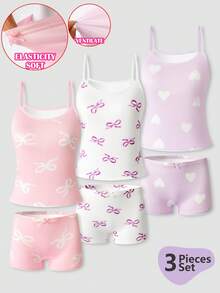 SHEIN Vintaside Kids Bộ đồ lót 6 món cho bé gái, gồm áo hai dây và quần lót in hình bướm và trái tim, viền ren, chất liệu cotton thoải mái, thích hợp mặc ngoài hàng ngày. - Nhiều màu - Xem 5