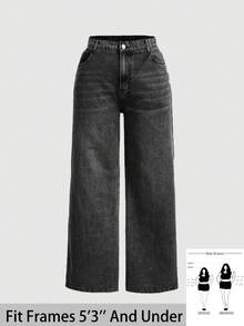 SHEIN PETITE CURVE 大码女式复古蓝色宽松直筒牛仔裤 - 黑色 - 查看 2