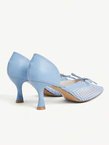 CUCCOO CHICEST 女士蝴蝶结装饰时尚高跟鞋，百搭日常穿着 - 藍色 - 查看 4