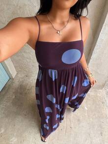 Rustia 大码女式波点优雅吊带高弹力网纱波点印花连衣裙，沙滩度假长裙 - 彩色 - 查看 7