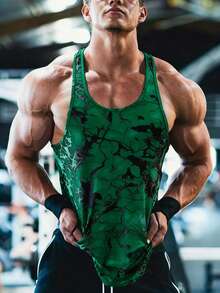 GymBeat 男士扎染印花运动背心 - 綠色 - 查看 1