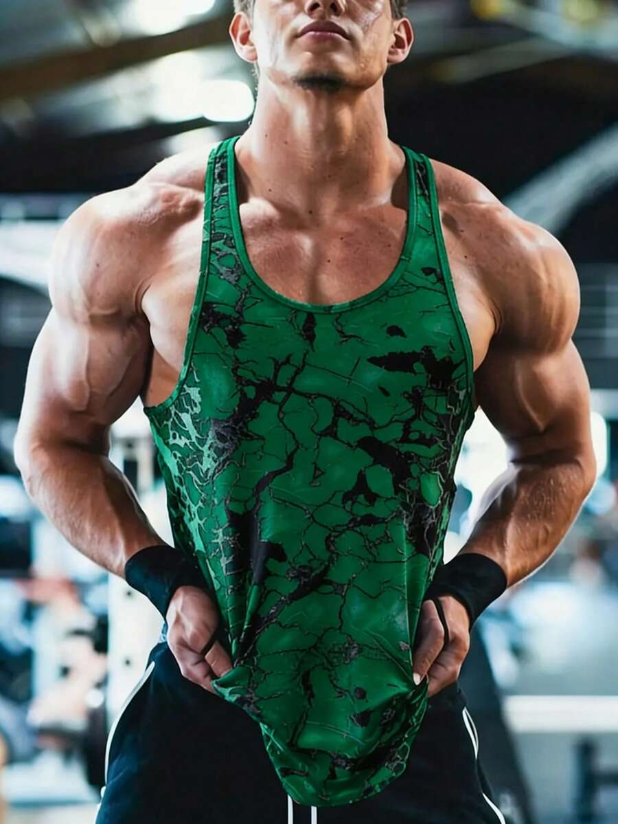 GymBeat 男士扎染印花运动背心 - 綠色 - 查看 1