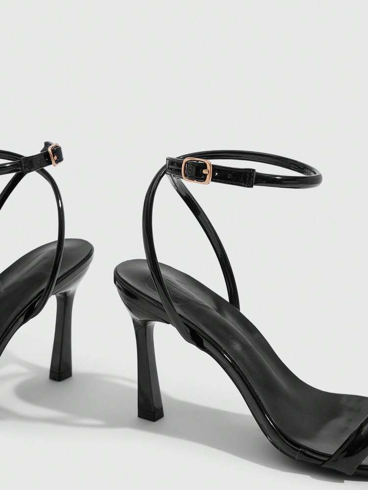 CUCCOO SZL Women Shoes Spring And Summer New Black Mirror Ankle Strap Women's High Heel Sandals Stylish Simple Comfortable Versatile Sexy Party Banquet Women's Sandals