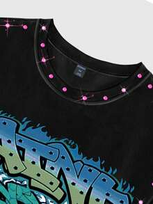 ROMWE MEN Street Life Skull Rhinestone Design Crew Neck Sleeveless Top, Summer Men's Tank - Black - View 4