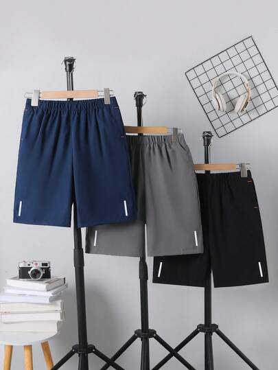 Bộ 3 quần short thể thao cho bé trai tuổi teen, màu đen/xám/xanh navy, chất liệu mềm mại và thoải mái, phù hợp cho các hoạt động ngoài trời, đi học, thể thao, chụp ảnh, thời trang và đa năng, món đồ không thể thiếu cho mùa hè.
