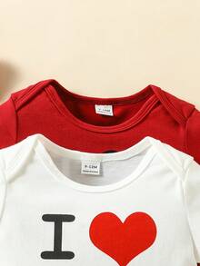 SHEIN 2件套男婴“我爱爸爸妈妈”字母图案针织短袖连体衣 - 彩色 - 查看 8