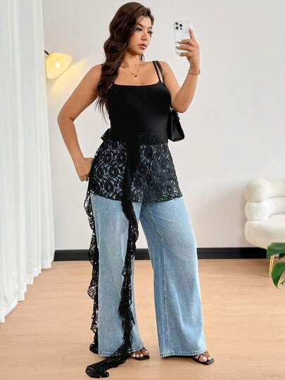 Easura Plus Size Women's Layering Lace Skirt, Versatile Fashion