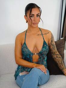 SAYEHFBABY 全身印花露背不对称下摆性感吊带背心 - 白色 - 查看 4