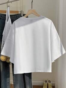 Comfortcana Áo thun tay ngắn cỡ lớn màu trắng thêu hoa anh đào - trắng - Xem 2