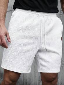 SLATEMANN 男士夏季提花纹理面料抽绳短裤，送给男友或丈夫的精美礼物 - 白色 - 查看 4