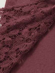 Rusticease Plus Size Casual Solid Color Lace Patchwork Sleeveless Jacket - Redwood - View 7