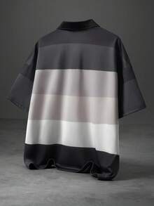 Manfinity Campus Court 男士撞色标语 Polo 衫，时尚街头风，短袖翻领 Polo 衫，半开襟，纽扣门襟，复古学院风，街头标语，90 年代校园条纹，撞色条纹，复古学院风，街头标语，Y2K 风格，社交媒体达人，学生，创意工作者通勤装，“把握当下”提醒仪式玩家，节日礼物，男友礼物 - 彩色 - 查看 2