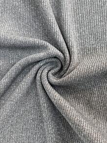 Franclia Áo thun cổ cao dáng rộng không tay, chất liệu gân, kiểu dáng tối giản, retro, ôm dáng. - Xám - Xem 5