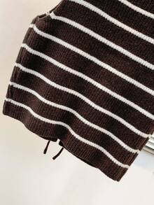 INAWLY Áo vest dệt kim kẻ sọc buộc phía trước dành cho nữ, Thu/Đông - Cà phê nâu - Xem 6
