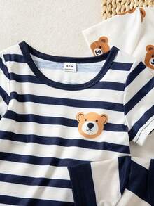 SHEIN Playful Pals Bộ đồ dệt kim 3 món họa tiết khủng long cho bé, áo thun ngắn tay, thích hợp cho mùa xuân/hè. - Màu Khaki - Xem 4
