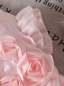 SHEIN 一套两件女婴时尚优雅甜美3D玫瑰花贴花纹理柔软网纱荷叶边短袖上衣衬衫半裙两件套服装套装，适合派对、生日、复活节、假期、夏季和春季穿着。 - 杏色 - 查看 6
