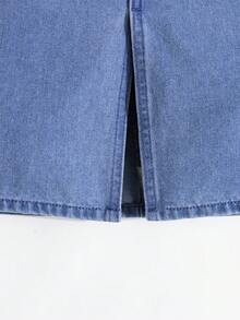 SHEIN Chân váy denim xanh cơ bản thường ngày cho bé gái, chân váy phong cách boho mùa xuân hè. - Rửa tối - Xem 3