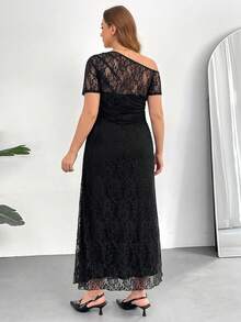 Auralis Plus Size Women Fashionable Elegant Off-Shoulder Lace Dress Lace Dresses For Women An Elegant Women's Formal Dress Plus Size Dress Cocktail Dress - Black - View 3
