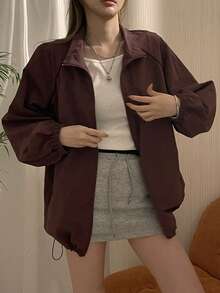 DAZY 女士休闲长袖韩版街头风常规外套 - 咖啡棕 - 查看 5