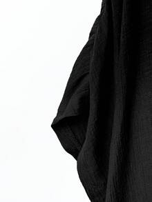 Linhara Áo sơ mi cỡ lớn mùa hè, kiểu dáng thường ngày, chất liệu giả cotton, in họa tiết. - màu đen - Xem 5