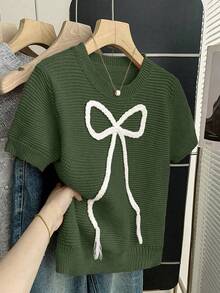 Franclia New Arrival Spring/Summer Sweet Cute Pink Bowknot Pullover Sweater For Women - Army Green - View 4
