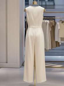 Breezaya French Elegant Beaded Sleeveless Jumpsuit Paired With Layered Wide-Leg Pants For Women - Black - View 2