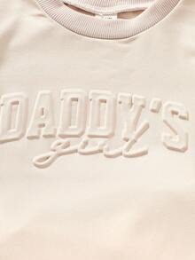 2pcs/Set Baby Girls Casual All-Match Classic Cute Minimalist Short Sleeve "Daddy's Girl" T-Shirt & Shorts Set, Suitable For Spring/Summer - Apricot - View 4