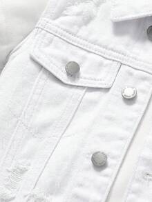 2pcs/Set Young BoyLoose Denim Vest & Ripped Elastic Waist Shorts Set - White - View 3