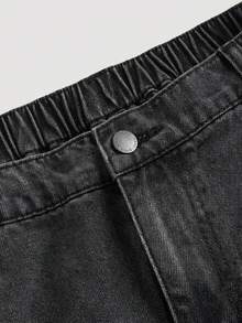 SHEIN PETITE CURVE 大码女式复古蓝色宽松直筒牛仔裤 - 黑色 - 查看 4