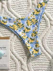 Swim Mod Women's 2pcs Lemon Random Print V-Neck Halter Tie Bikini Set Set, Summer Casual - Multicolor - View 6