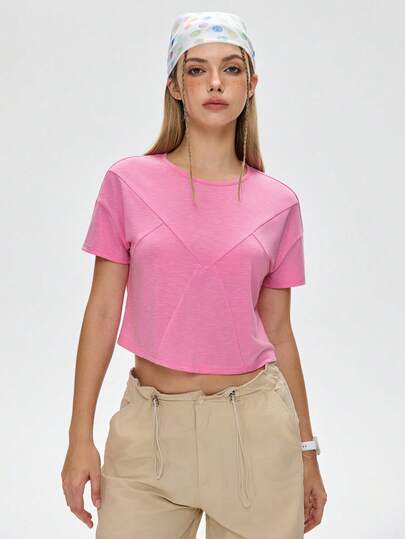 WanderVale Women's Solid Color Round Neck Short Sleeve Casual Cropped T-Shirt Yk2k Tops Tops For Ladies Casual Crop Latest Tops For Women New Arrivals Short T Shirt For Women Daily Wear Grafic Tee Shirts For Women Pink Crop Top Women Plain Tshirt For Women Overside Tshirts For Women Tops For Women For Summer Tshirts For Women Summer Tshirts For Women Crop Pink T Shirt Women Solid Colour Tops T Shirts For Ladies For Summer Pink Top Crop Cropped Women's T Shirt Pink Top T Shirt