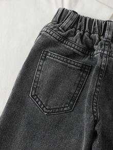 SHEIN Explorewe Young BoyPersonalized Street Versatile Bottom Patchwork Design Distressed Jeans - Black - View 3
