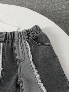 SHEIN Explorewe Young BoyPersonalized Street Versatile Bottom Patchwork Design Distressed Jeans - Black - View 6