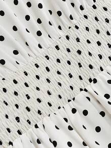 Pariaura 2026新款夏季简约中长连衣裙，优雅V领波点蕾丝花瓣袖收腰中长连衣裙，法式时尚夏季连衣裙，优雅派对连衣裙，简约优雅白色波点中长连衣裙 - 白色 - 查看 4