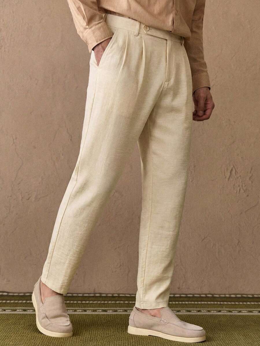 HIMLAND 男士休闲百搭纯色西装裤 - 米色 - 查看 1