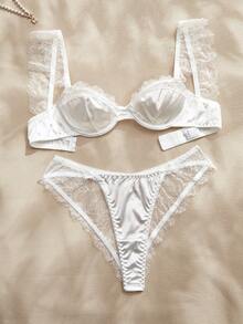 Charlaine 女士撞色蕾丝舒适内衣套装 - 白色 - 查看 8