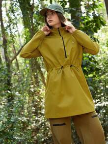 In My Nature Chaqueta impermeable con capucha, media abertura y mangas raglán con estampado botánico para mujer para actividades al aire libre - Amarillo - Ver 2
